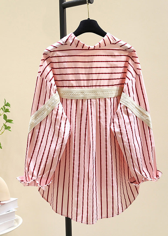 Casual Black Peter Pan Collar Striped Cotton Blouse Top Fall RF011