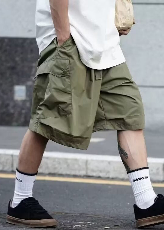 Solid Elastic Cotton Men Casual Black Pockets Shorts Waist Summer