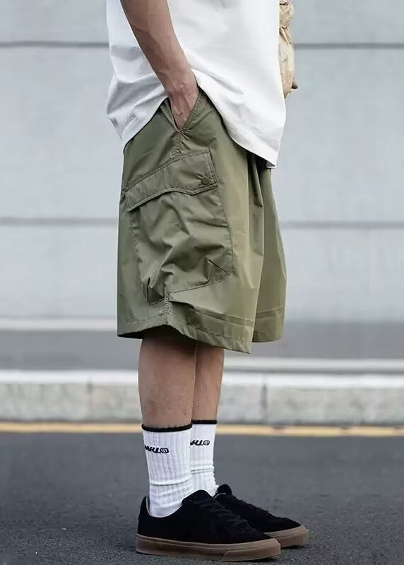 Solid Elastic Cotton Men Casual Black Pockets Shorts Waist Summer