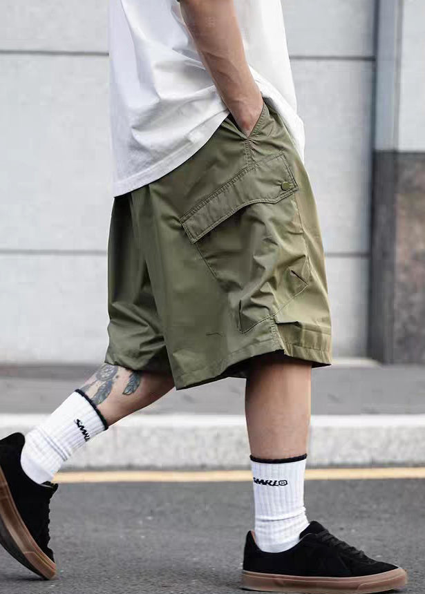Solid Elastic Cotton Men Casual Black Pockets Shorts Waist Summer