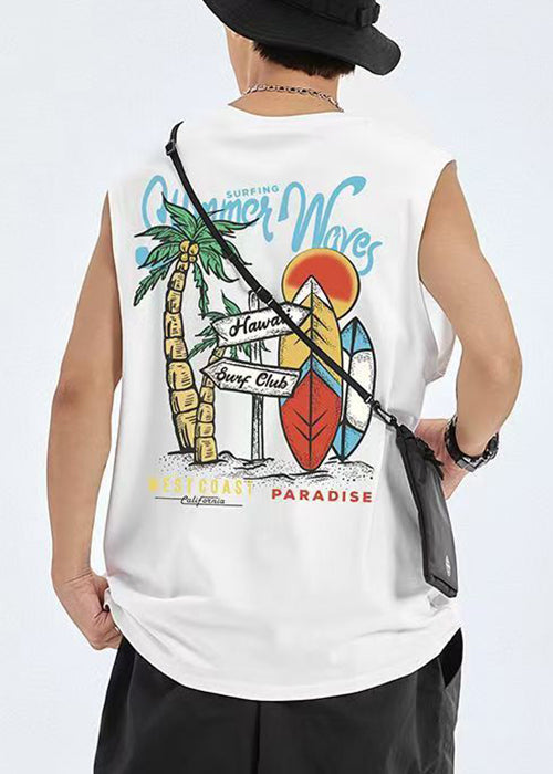 Casual Cotton Cozy Graphic Men Tees Print Black Sleeveless