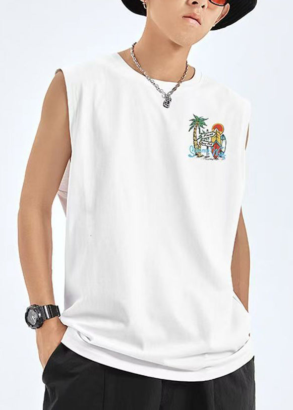 Casual Cotton Cozy Graphic Men Tees Print Black Sleeveless