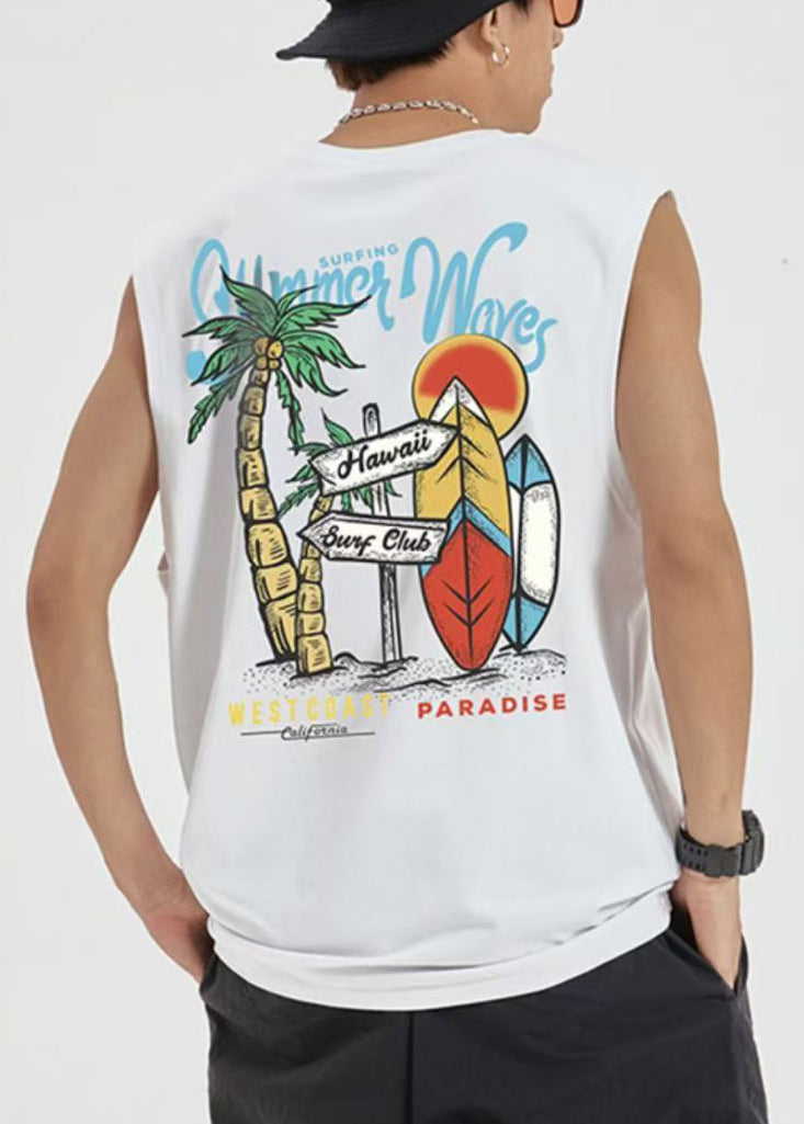 Casual Cotton Cozy Graphic Men Tees Print Black Sleeveless