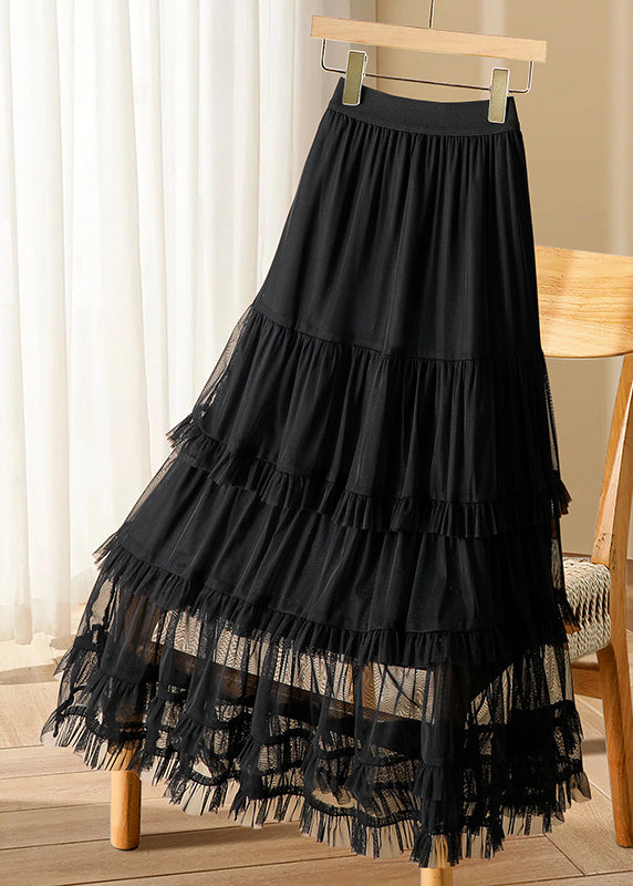 Black Skirts Casual Waist Elastic Long Ruffled Tulle Cake