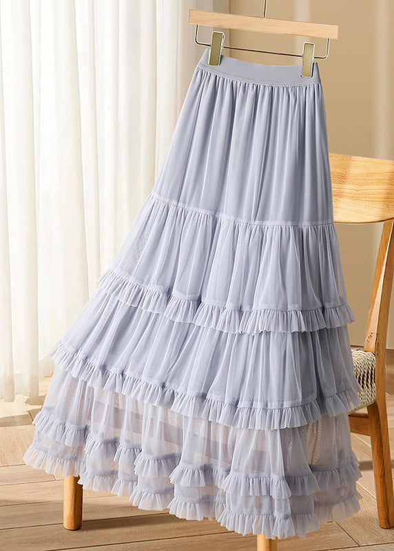 Black Skirts Casual Waist Elastic Long Ruffled Tulle Cake