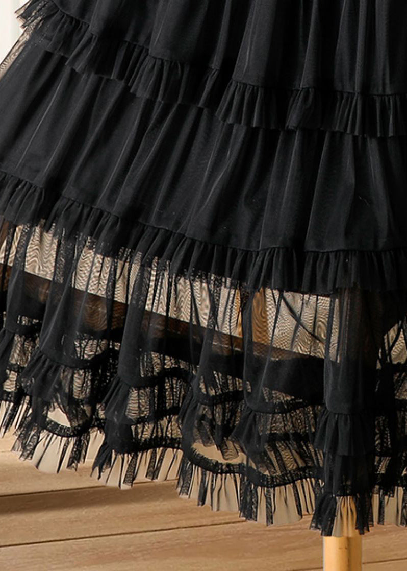 Black Skirts Casual Waist Elastic Long Ruffled Tulle Cake