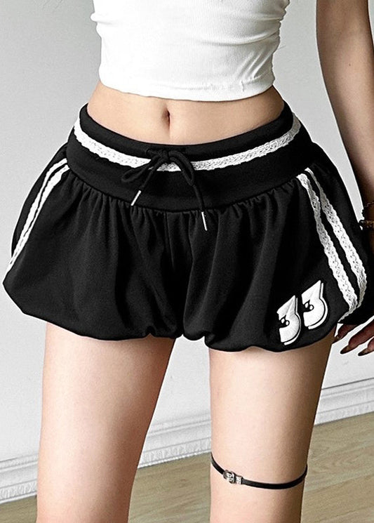 Waist Cotton Casual Shorts Elastic Black Striped Summer