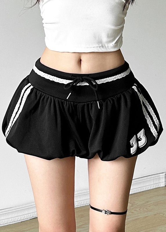 Waist Cotton Casual Shorts Elastic Black Striped Summer
