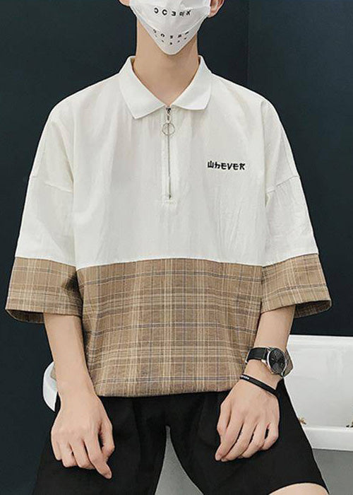 Casual Apparel Up Shirts Patchwork Men Zip Black Polo Cotton