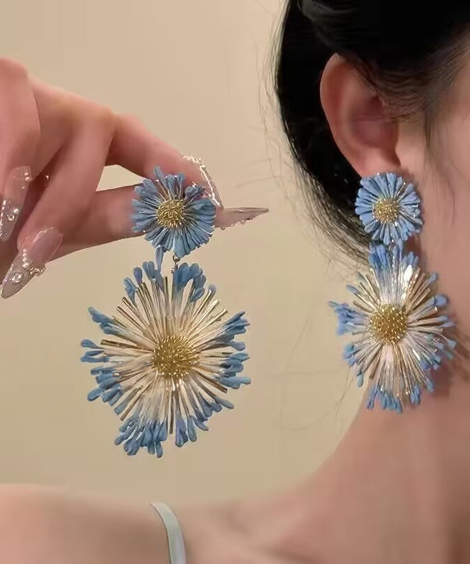 Drop Sunflower Casual Earrings Alloy Blue