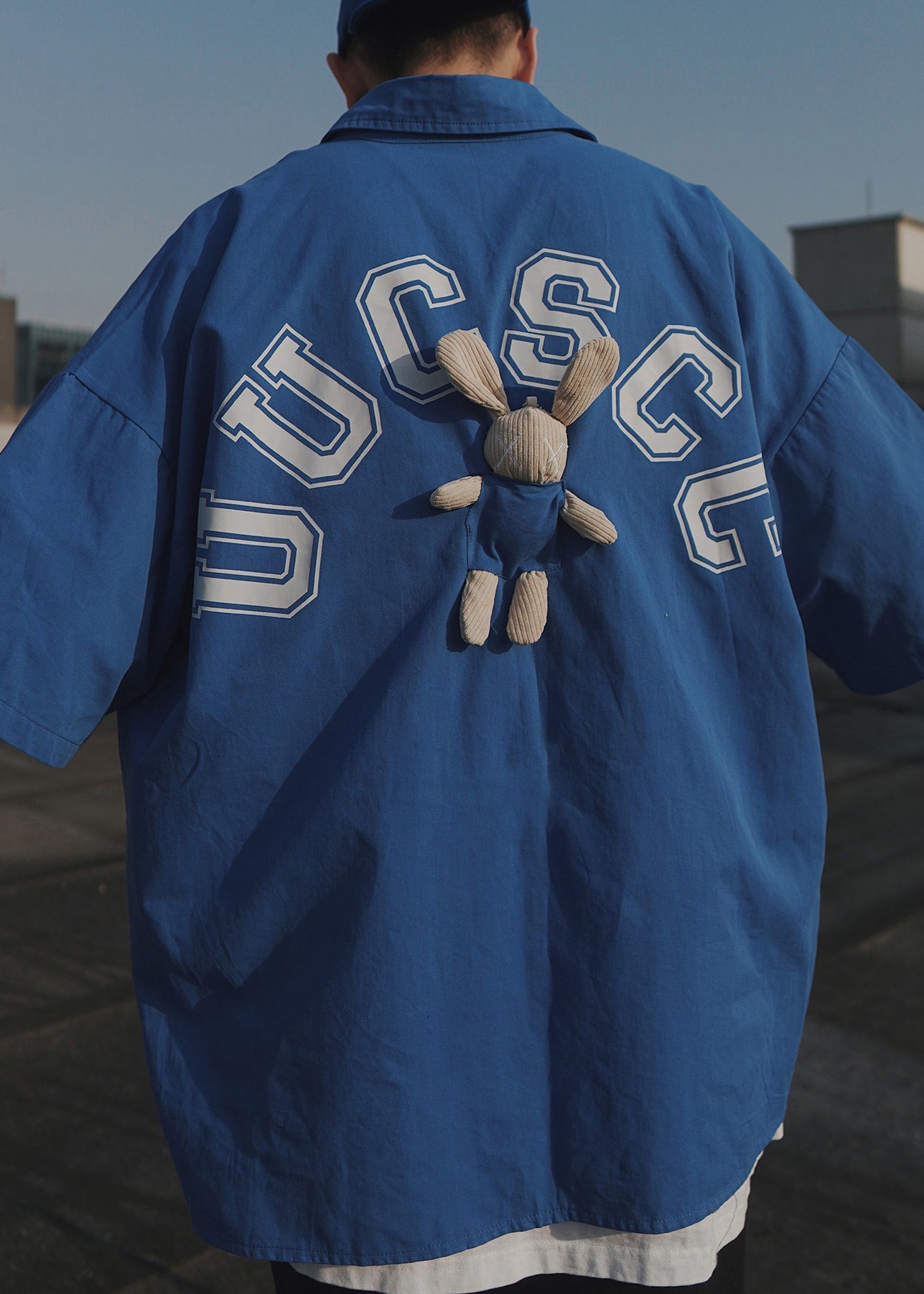 Sleeve Cotton Men Blue Shirts Casual Letter Half T Oversized Patchwork