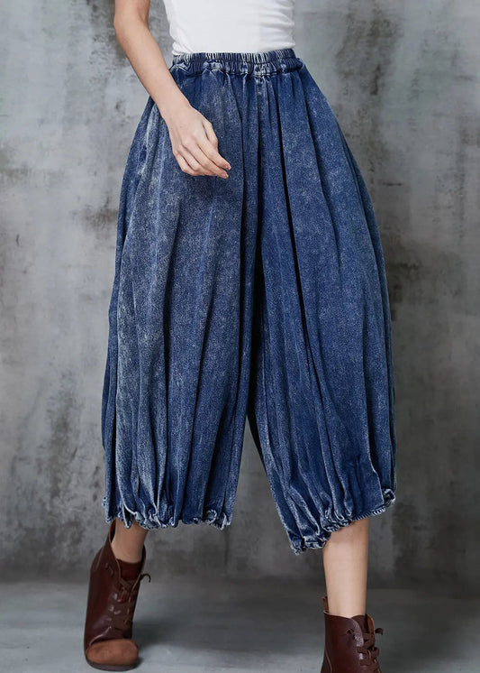 Casual Blue Oversized Wrinkled Denim Wide Leg Pants Spring Ada Fashion