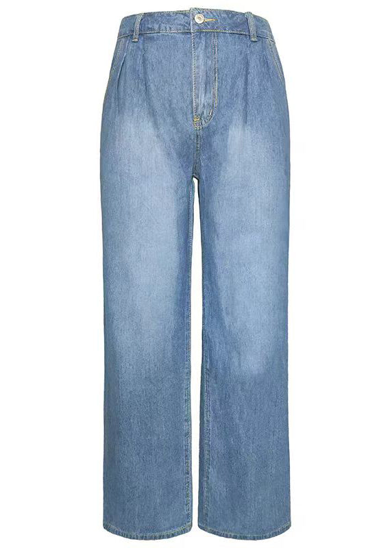 Casual Blue Pockets Denim Wide Leg Pants Spring QQ1065