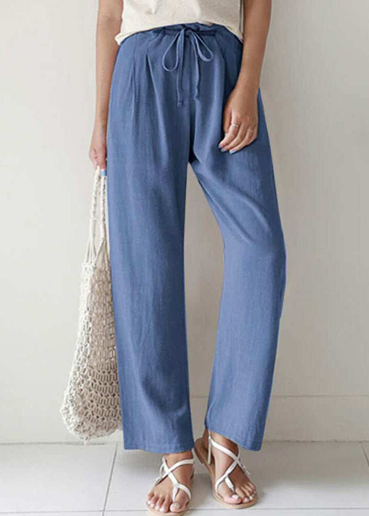 Cotton Pants Pockets Summer Blue Lace Casual Up