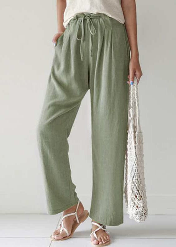 Cotton Blue Summer Casual Pockets Lace Up Pants