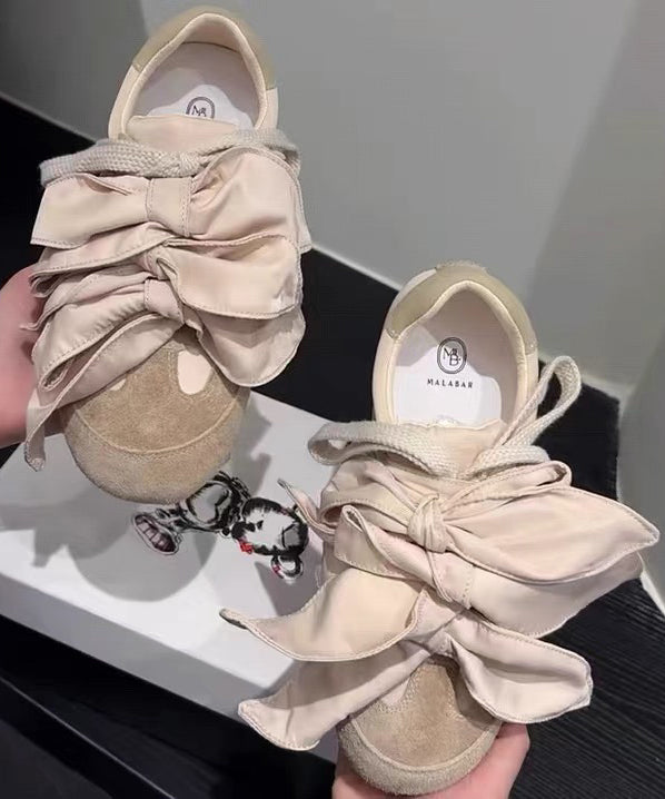 Apricot For Flat Women Suede Bow Shoes Casual Splicing