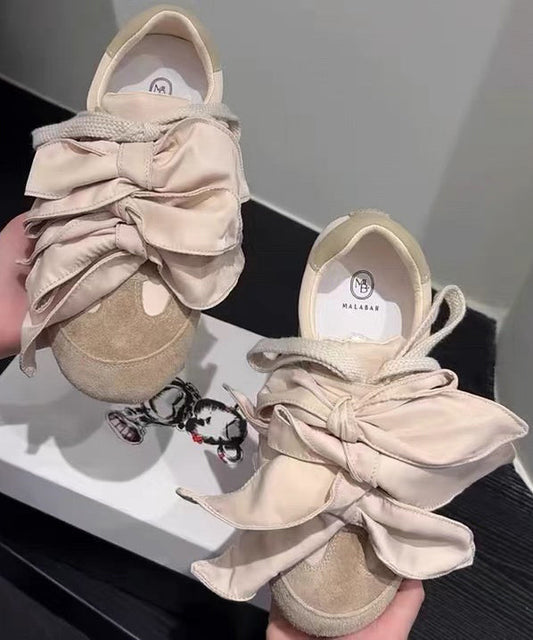 Apricot For Flat Women Suede Bow Shoes Casual Splicing