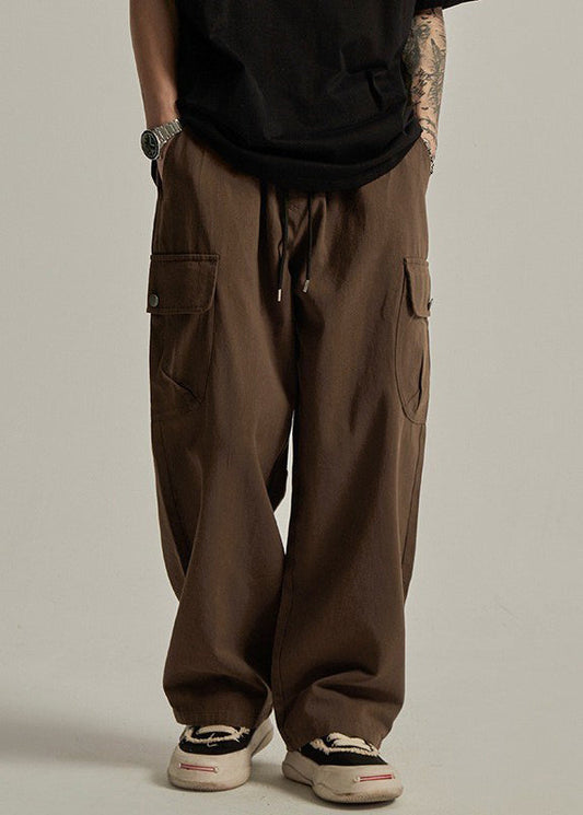 Pockets Cotton Waist Elastic Brown Summer Men Pants Casual