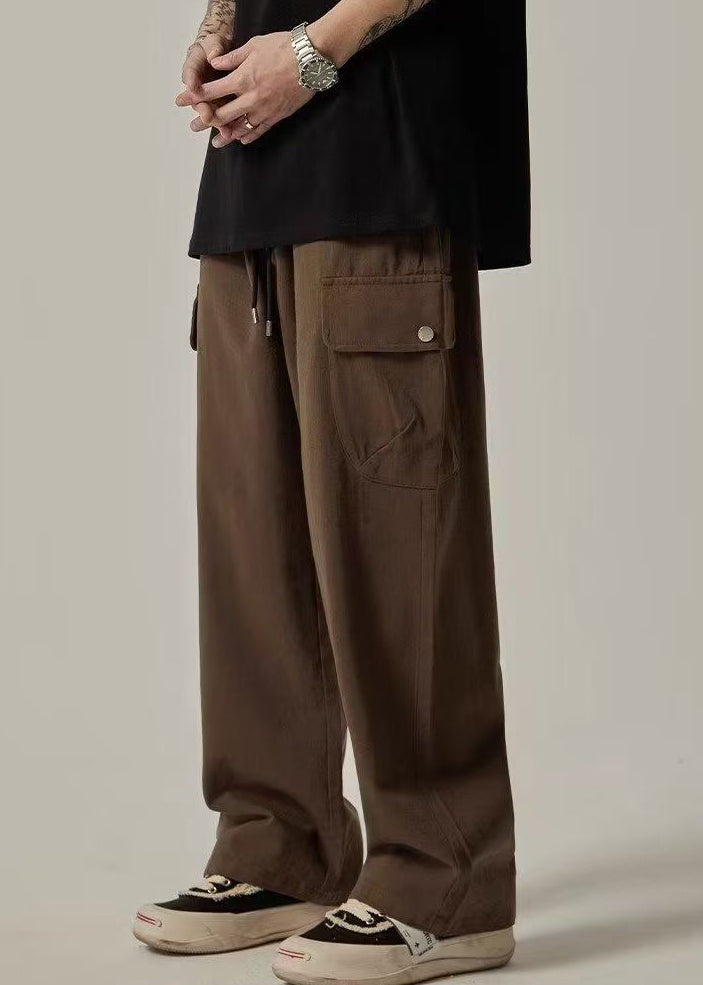 Pockets Cotton Waist Elastic Brown Summer Men Pants Casual