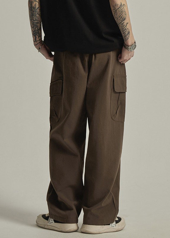 Pockets Cotton Waist Elastic Brown Summer Men Pants Casual