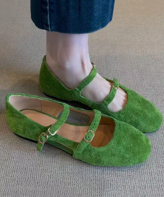 Suede Shoes Feet Casual Strap Green Splicing Flat Buckle