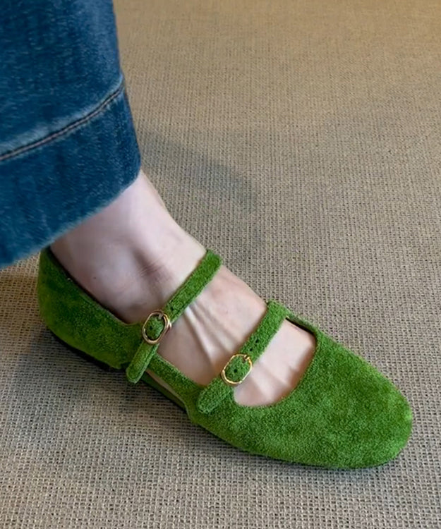 Suede Shoes Feet Casual Strap Green Splicing Flat Buckle