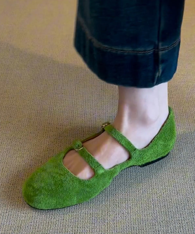 Suede Shoes Feet Casual Strap Green Splicing Flat Buckle