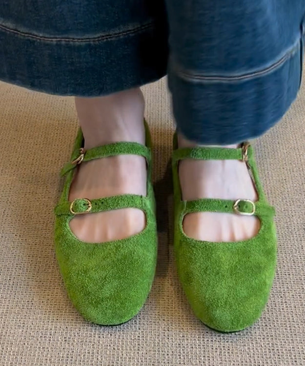 Suede Shoes Feet Casual Strap Green Splicing Flat Buckle