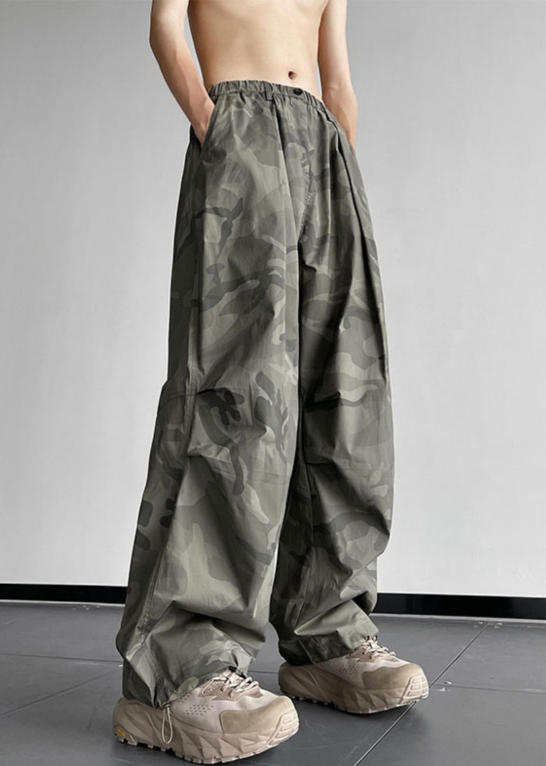 Men Waist Pockets Elastic Pants Summer Cotton Casual Camouflage