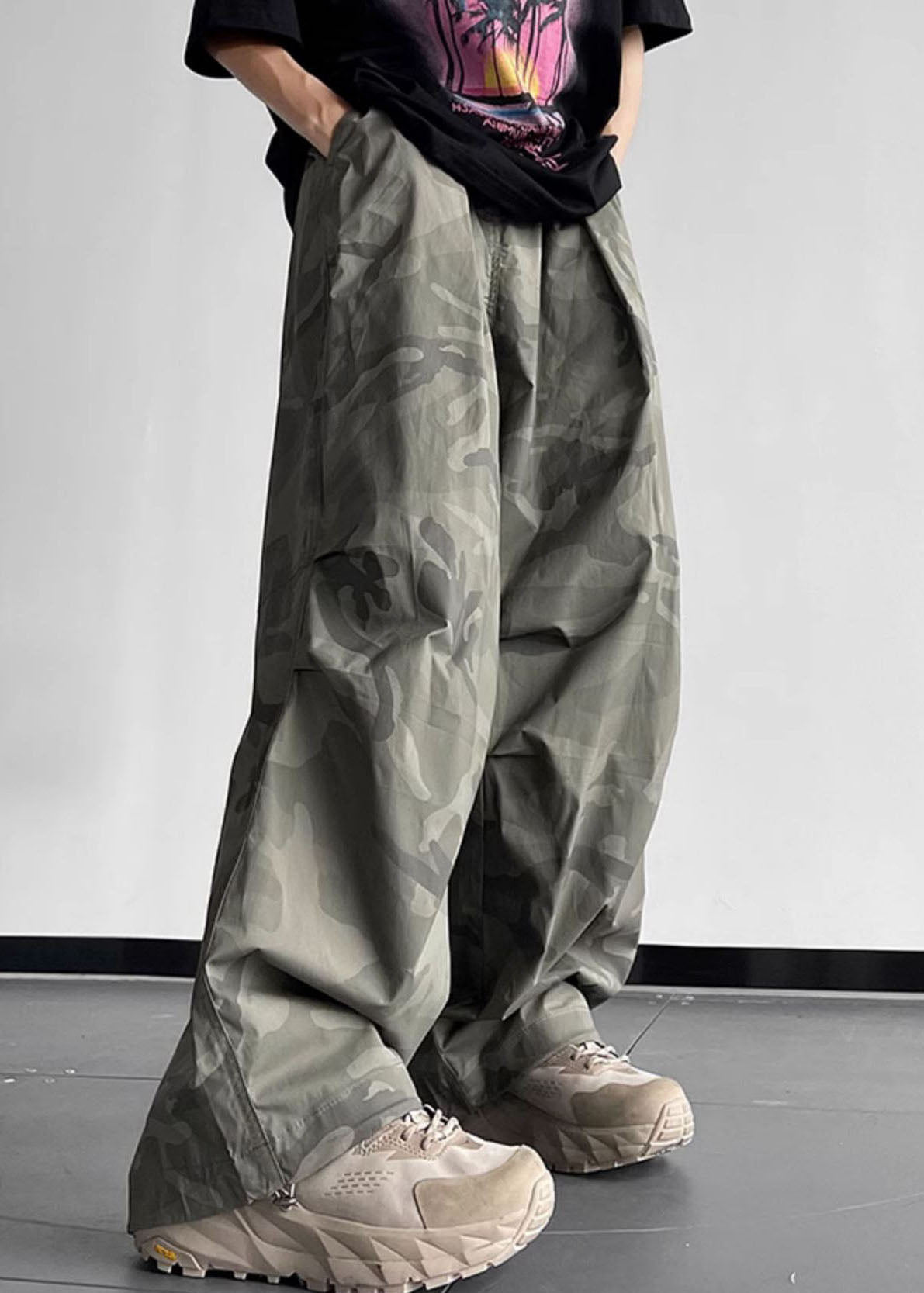 Men Waist Pockets Elastic Pants Summer Cotton Casual Camouflage