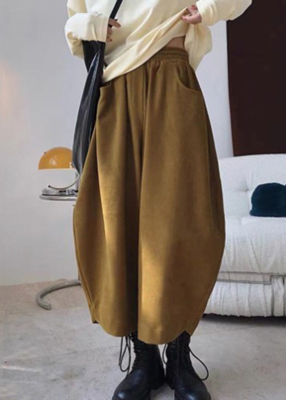 Spring Pants Pockets Elastic Waist Caramel Harem Casual