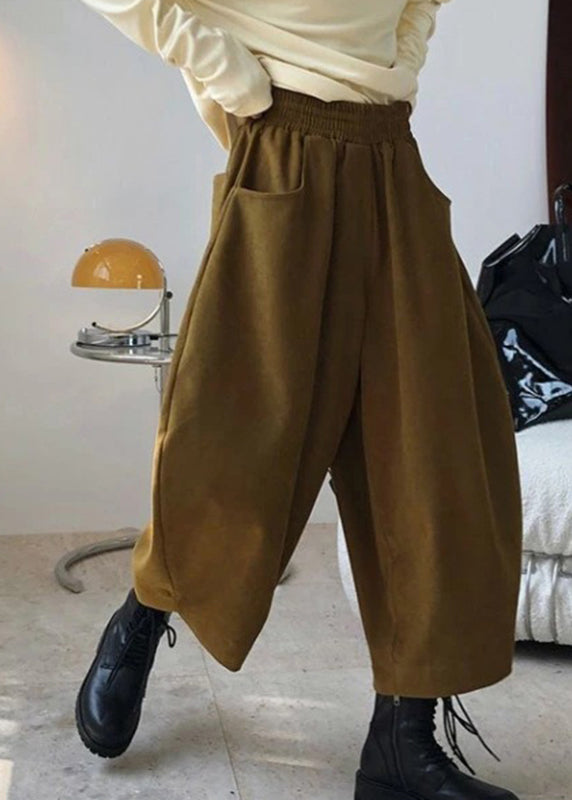 Spring Pants Pockets Elastic Waist Caramel Harem Casual