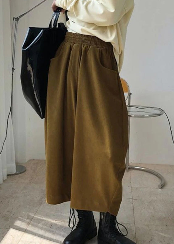 Spring Pants Pockets Elastic Waist Caramel Harem Casual