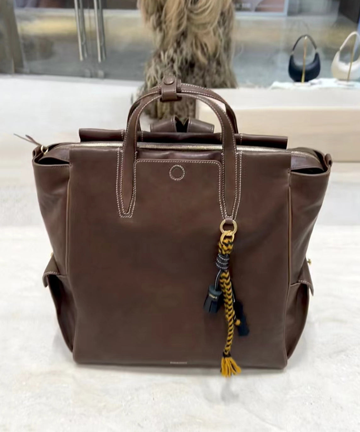 Casual Leather Bag Backpack Durable Chocolate Oversize Solid