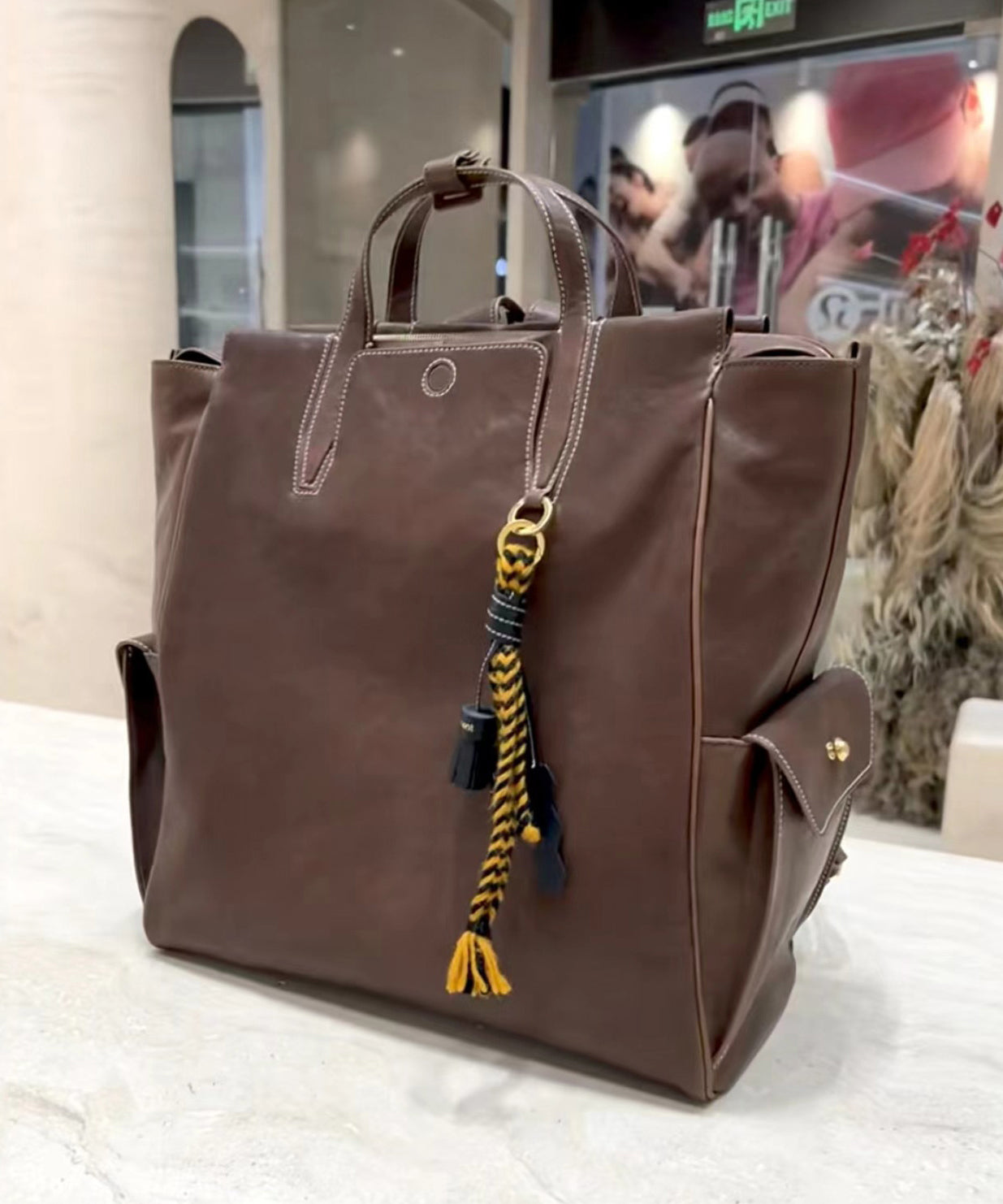 Casual Leather Bag Backpack Durable Chocolate Oversize Solid