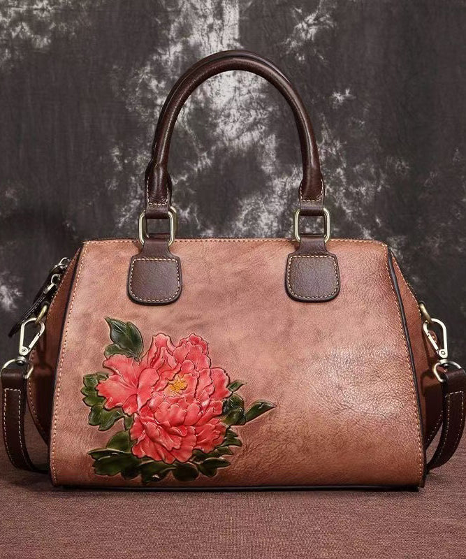 Leather Embossed Casual Capacity Satchel Calf Large Coffee