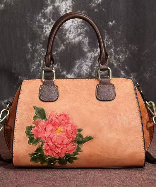 Leather Embossed Casual Capacity Satchel Calf Large Coffee