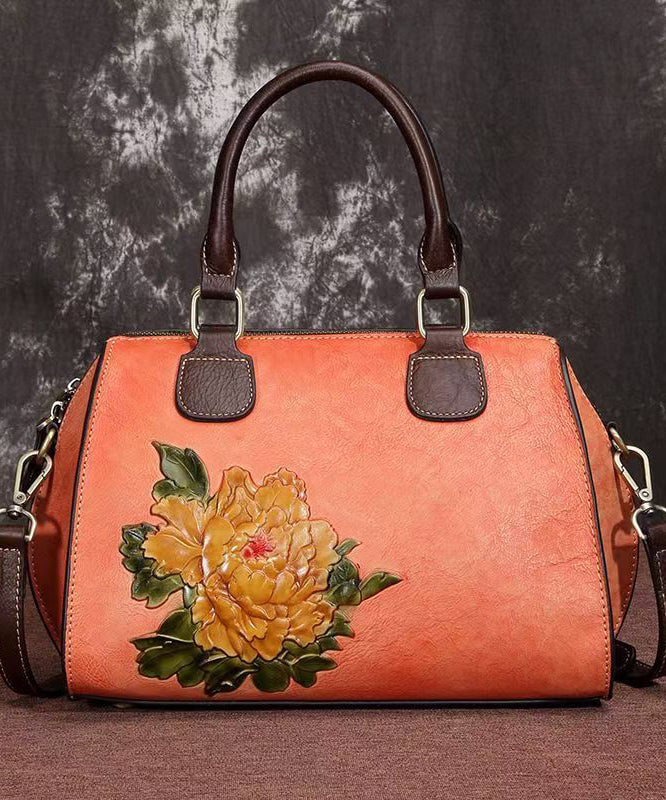 Leather Embossed Casual Capacity Satchel Calf Large Coffee