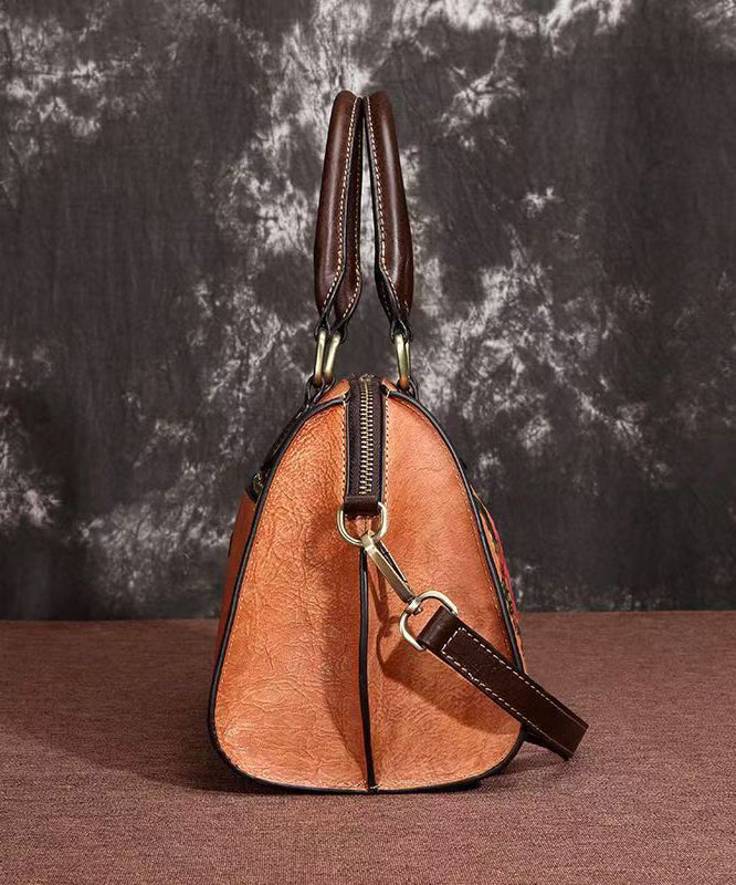 Leather Embossed Casual Capacity Satchel Calf Large Coffee