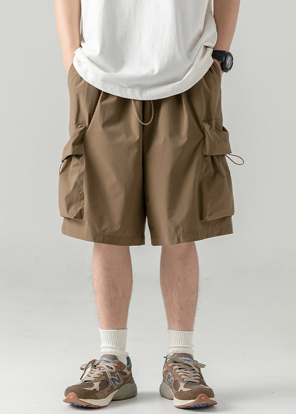 Coffee Summer Men Shorts Casual Cotton Drawstring Pockets