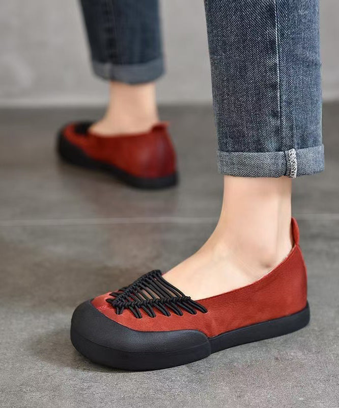 Casual Feet Comfortable Splicing Red Flat Shoes Cowhide Leather