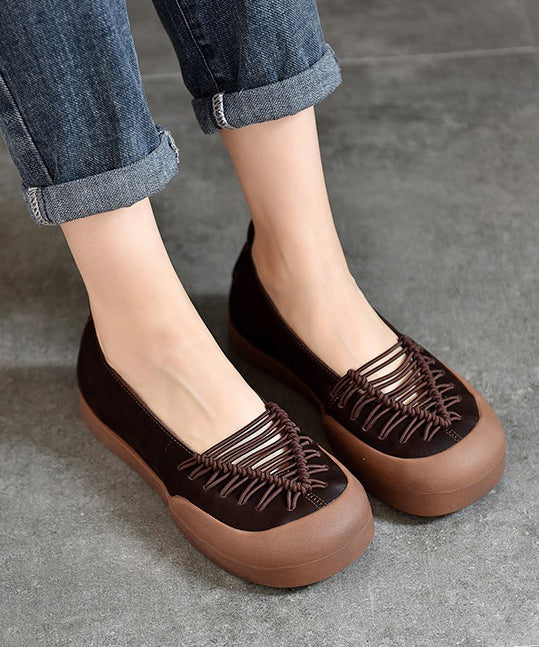 Casual Feet Comfortable Splicing Red Flat Shoes Cowhide Leather