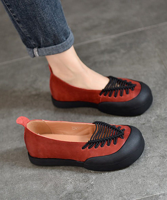 Casual Feet Comfortable Splicing Red Flat Shoes Cowhide Leather