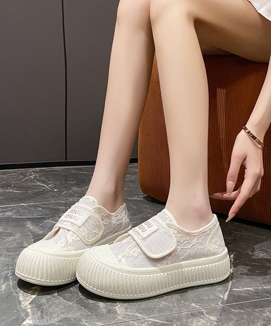 Breathable Splicing Casual Flats Comfy Mesh Beige