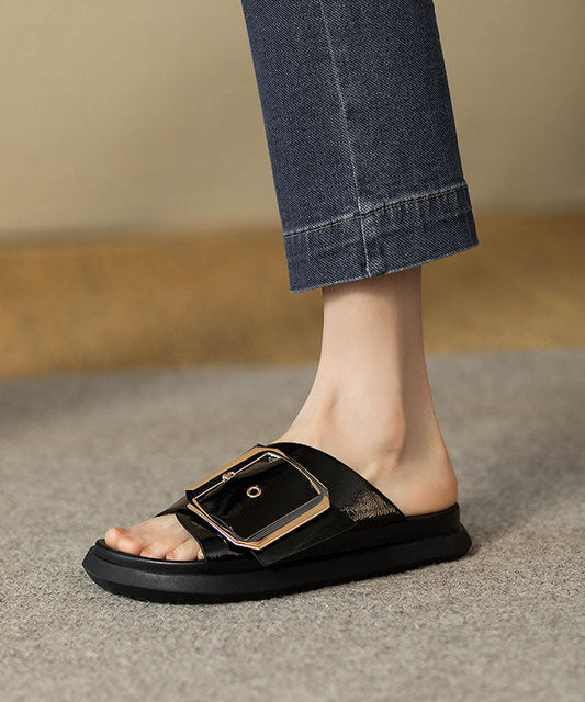 Casual Comfy Black Splicing Platform Slide Sandals QK038