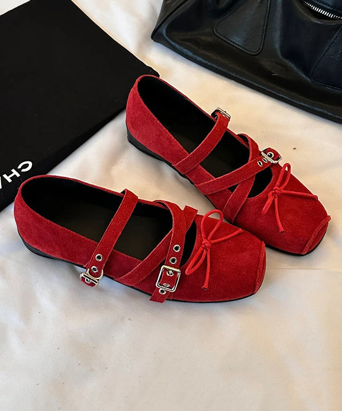 Suede Strap Splicing Cross Comfy Bow Red Casual Shoes Heel Wedge