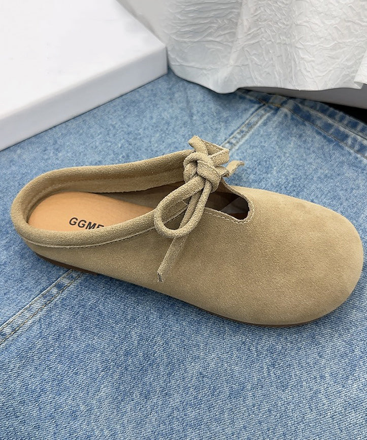 Casual Comfy Green Suede Splicing Slippers Lace Up OM005