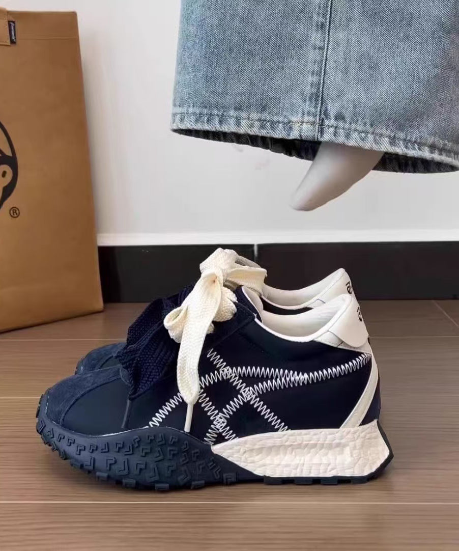 Platform Splicing Casual Comfy Lace Navy Shoes Up