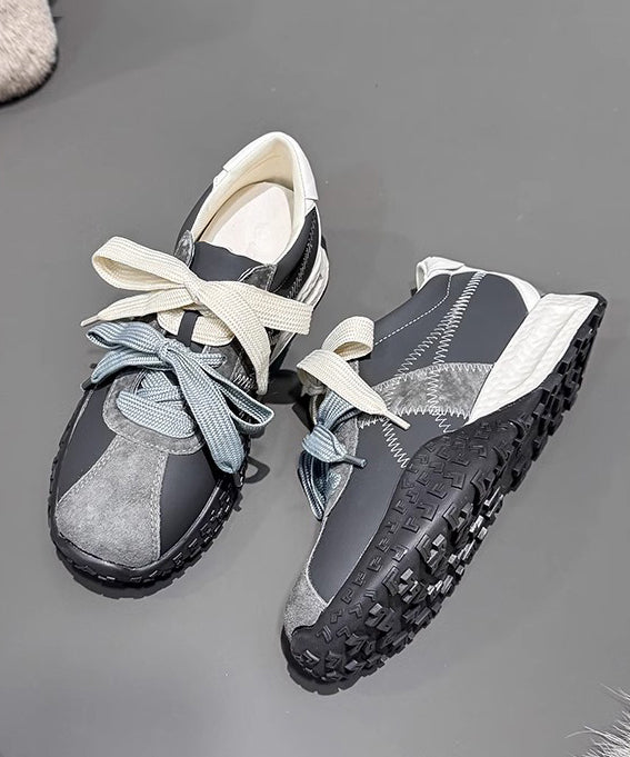 Platform Splicing Casual Comfy Lace Navy Shoes Up