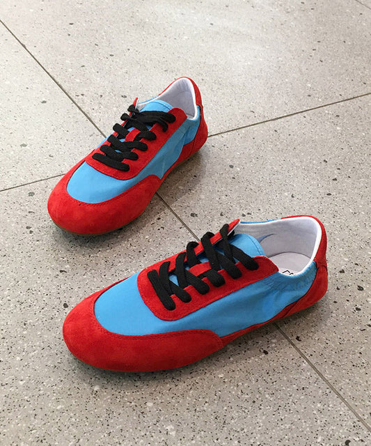 Lace Shoes Comfy Suede Splicing Casual Red Up Flat